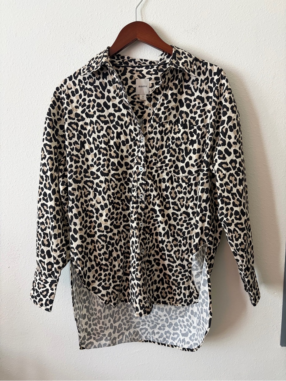 Maeve Anthropologie Bennet Leopard Print Oversized Button Down Shirt Size XS